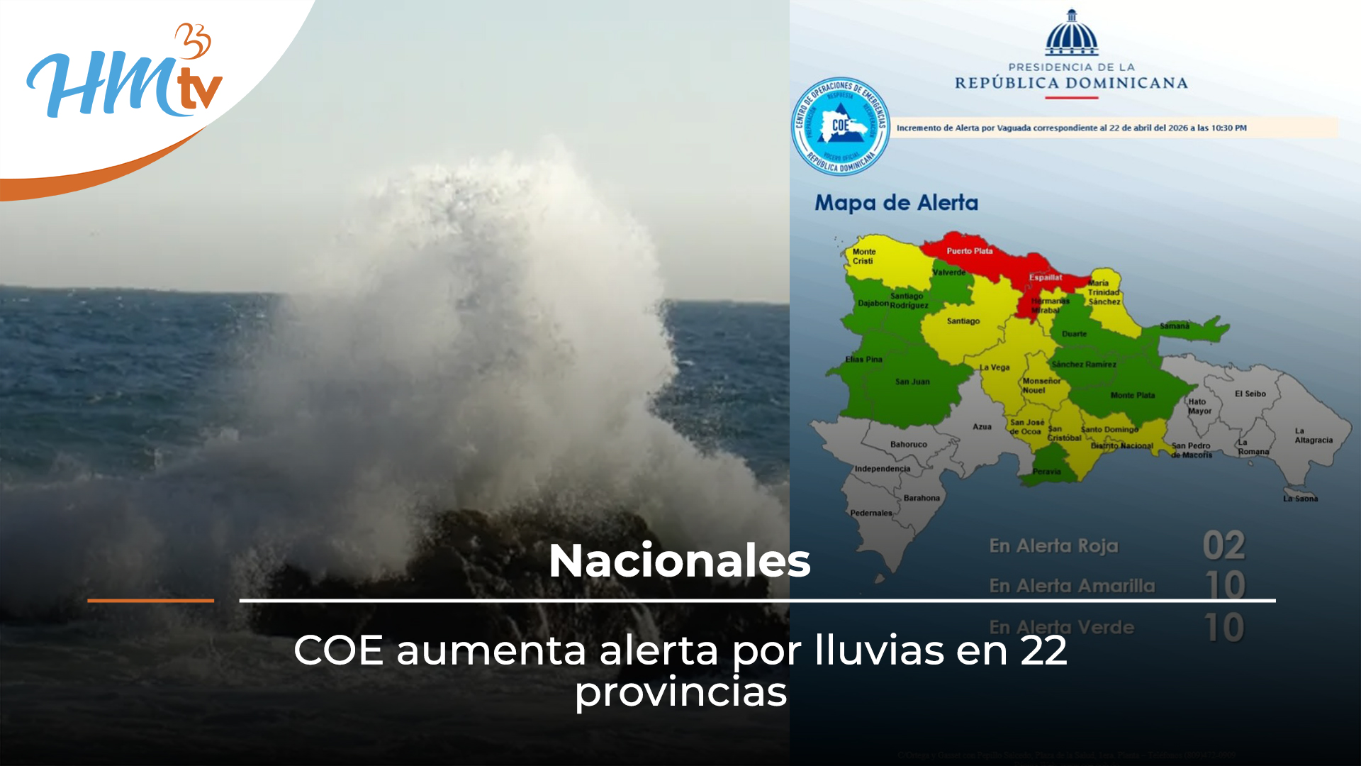 COE aumenta alerta por lluvias en 22 provincias
